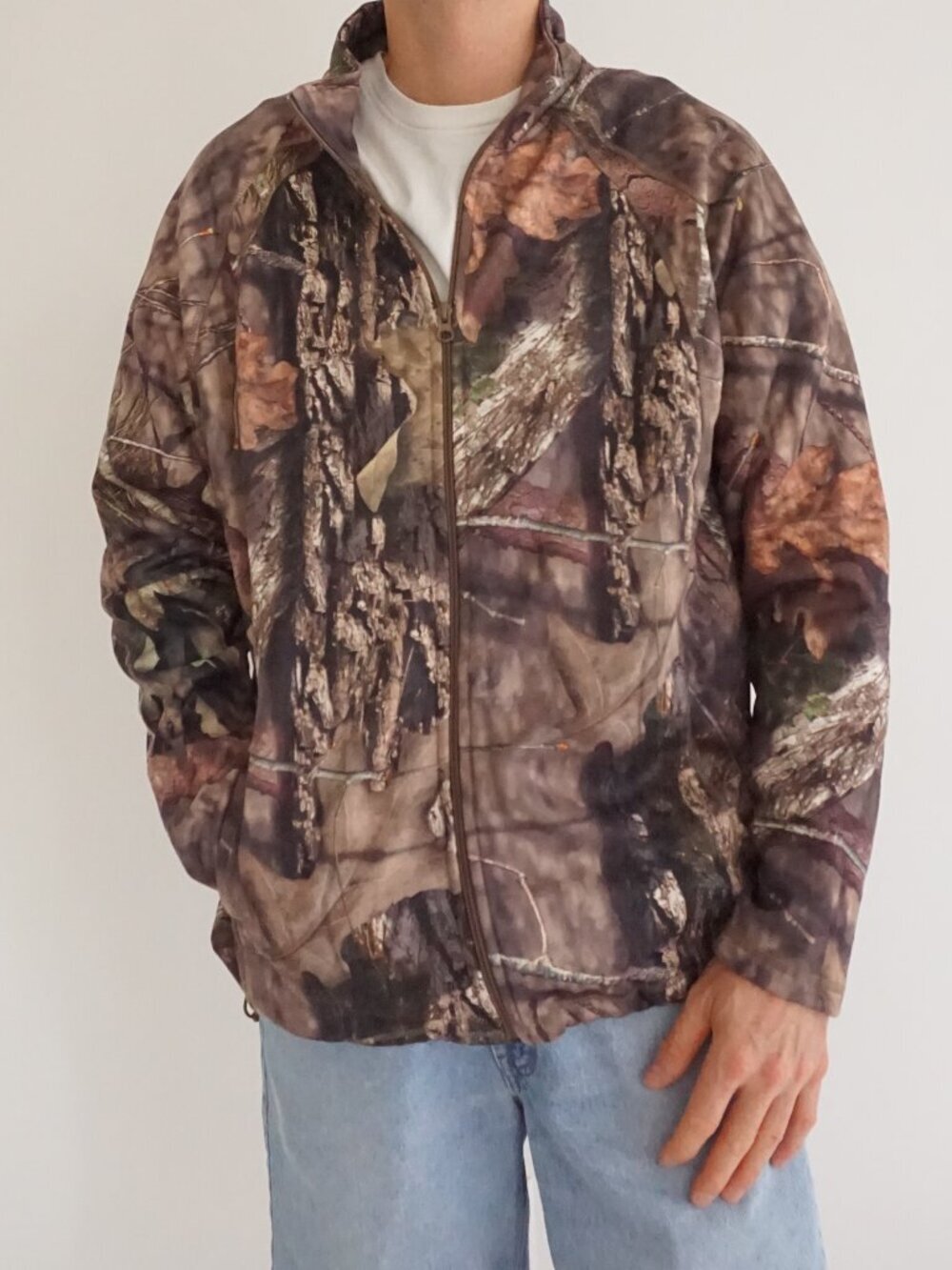 Vintage Hobbs Creek Brown Woodland Camo Hunting Outdoor Full Zip Fleece Jacket L